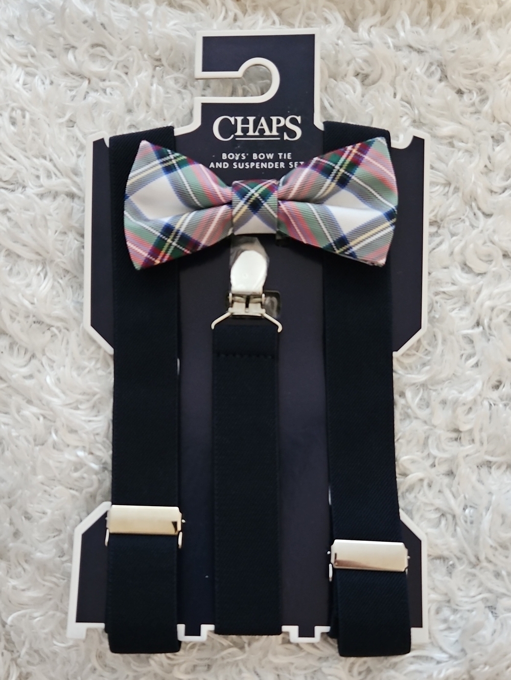 Boy's Ralph Lauren Chaps brand Adjustable Bow tie suspender Festive Green Plaid